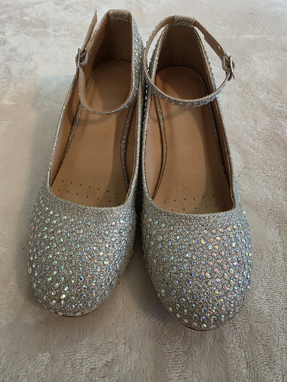 Crystal Embellished Silver Wedge Heels with Ankle Strap